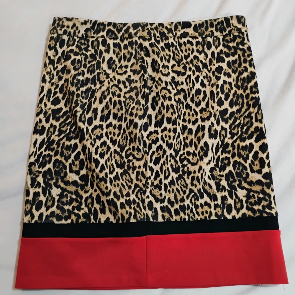 Rafaella Animal Print Pencil Skirt with Bold Red Hem - Picture 1 of 9